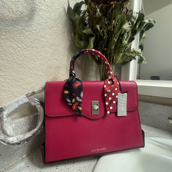 Lulu Guinness Handbags - NWT Lulu Guinness Large Queenie Satchel Pink Raspberry Leather Crossbody Bag